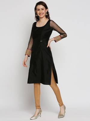 Black embroidered polyester kurtas-and-kurtis 2