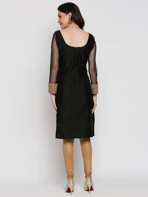 Black embroidered polyester kurtas-and-kurtis 3