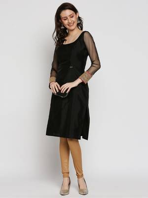 Black embroidered polyester kurtas-and-kurtis 4