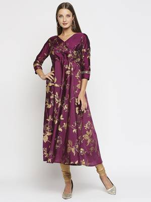 Wine printed polyester kurtas-and-kurtis 1