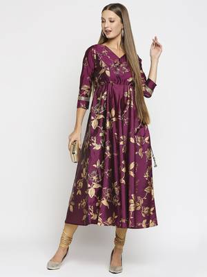 Wine printed polyester kurtas-and-kurtis 5