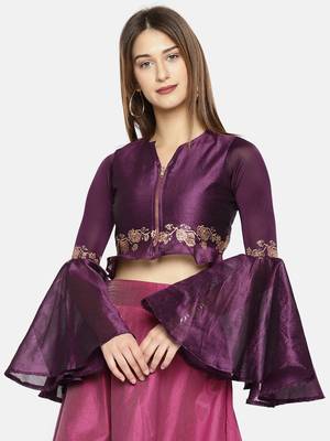 Wine printed polyester crop-tops 1