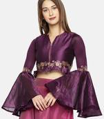 Wine printed polyester crop-tops