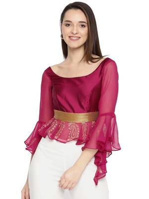 Pink printed polyester crop-tops 1