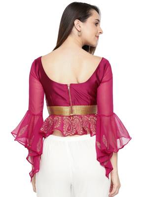 Pink printed polyester crop-tops 2