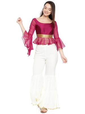 Pink printed polyester crop-tops 4