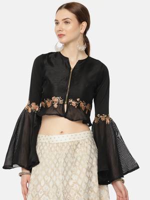 Black printed polyester crop-tops 1