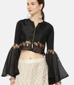 Black printed polyester crop-tops