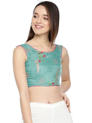 Blue embroidered polyester crop-tops 1