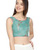 Blue embroidered polyester crop-tops