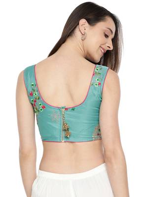 Blue embroidered polyester crop-tops 4