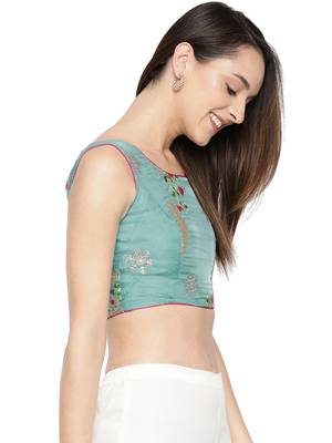 Blue embroidered polyester crop-tops 5