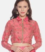 Pink embroidered polyester crop-tops