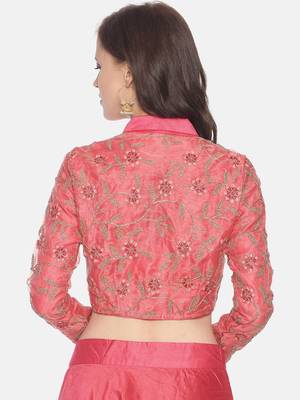 Pink embroidered polyester crop-tops 3