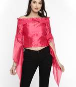 Pink plain polyester crop-tops