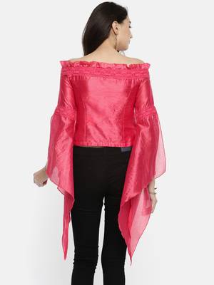 Pink plain polyester crop-tops 3