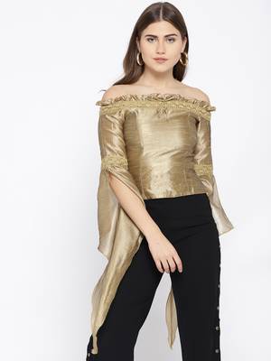 Gold plain polyester crop-tops 1
