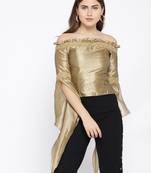 Gold plain polyester crop-tops