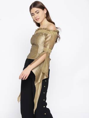 Gold plain polyester crop-tops 3