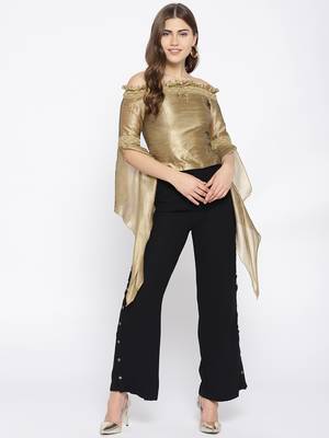 Gold plain polyester crop-tops 4