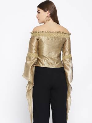 Gold plain polyester crop-tops 5