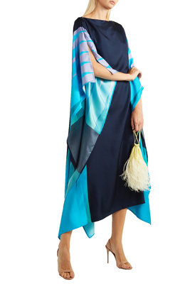 JSDC Outdoor Wear Women's Black & Blue Color Printed Softy Silk Kaftan 1