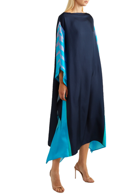 JSDC Outdoor Wear Women's Black & Blue Color Printed Softy Silk Kaftan 3