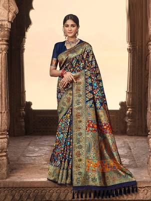 Blue woven banarasi silk saree with blouse 1