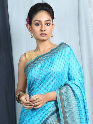 Sky Blue Zari Woven Tanchoi Silk Saree 3