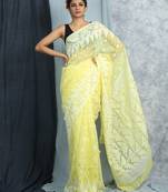 Lemon Yellow All Over Weaved Jamdani saree