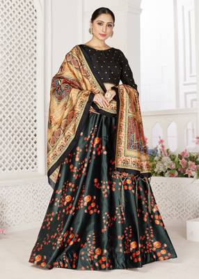 Black Ready Made Lehengha Cotton Silk Semi Stitched Ceremonial Cotton Lehenga 1
