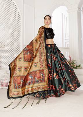 Black Ready Made Lehengha Cotton Silk Semi Stitched Ceremonial Cotton Lehenga 2