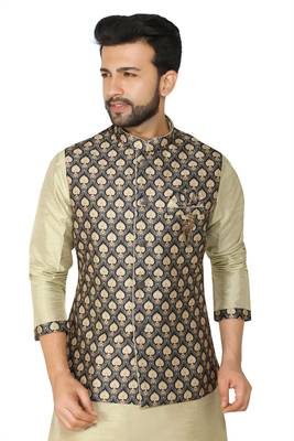 Gold printed art silk men-wedding-dresses 1