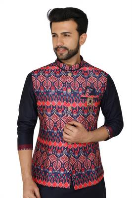 Blue printed art silk men-wedding-dresses 1