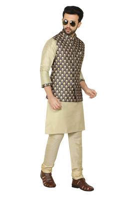 Gold printed art silk men-wedding-dresses 4