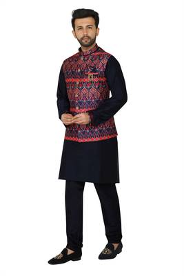 Blue printed art silk men-wedding-dresses 4