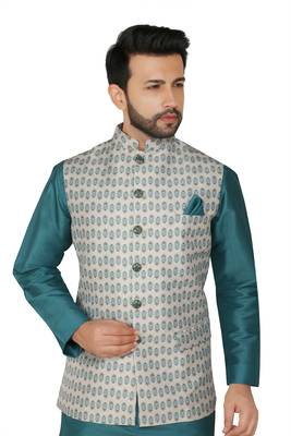 Blue printed art silk men-wedding-dresses 1
