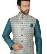 Blue printed art silk men-wedding-dresses