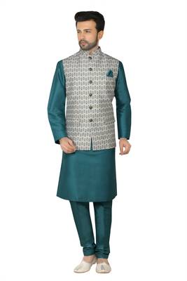 Blue printed art silk men-wedding-dresses 2