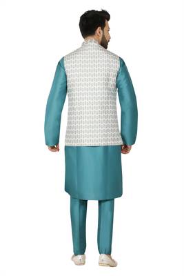 Blue printed art silk men-wedding-dresses 3