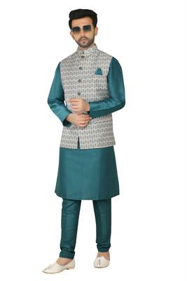 Blue printed art silk men-wedding-dresses 4