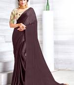 Coffee Blouse Printed Embroidery Work Satin Georgette Art Silk Sarees With Art Silk Blouse