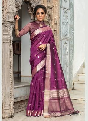 Purple Wevon Jari Butti Border Designer Tussar Silk Tussar Silk Sarees With Tussar Silk Blouse 1