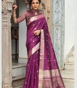 Purple Wevon Jari Butti Border Designer Tussar Silk Tussar Silk Sarees With Tussar Silk Blouse