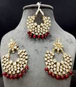 Maroon Copper Light Weight Gold Plated Earring Mang Tika Set