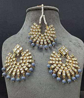 Grey Copper Light Weight Gold Plated Earring Mang Tika Set 1