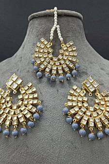 Grey Copper Light Weight Gold Plated Earring Mang Tika Set