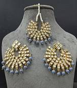 Grey Copper Light Weight Gold Plated Earring Mang Tika Set