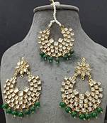 Green Copper Light Weight Gold Plated Earring Mang Tika Set