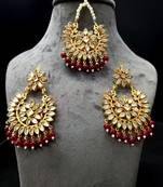 Maroon Copper Light Weight Gold Plated Earring Mang Tika Set